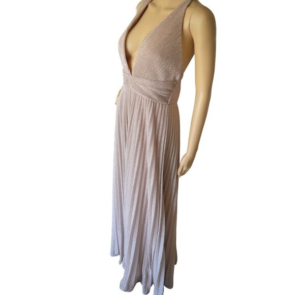 Lulus Especially Stunning Blush Pink Sparkly Pleated Maxi Prom Dress Size Medium - Picture 4 of 12